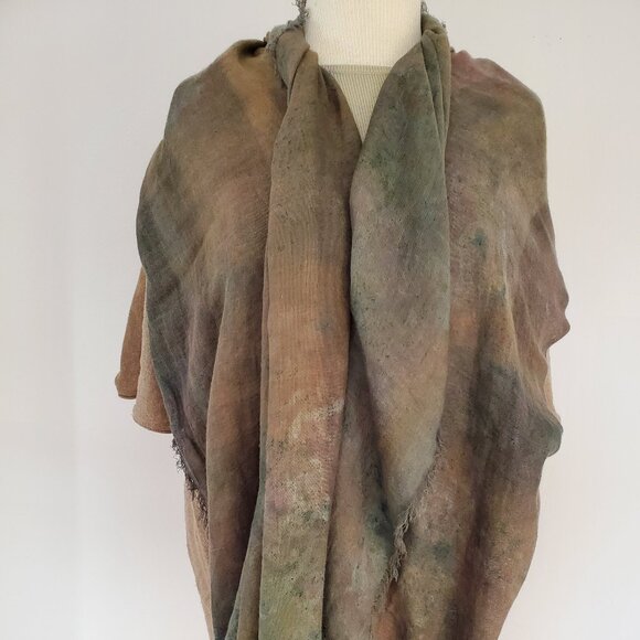 NEW Painted dyed silk cashmere scarf wrap beige black brown tan green gray blue - Picture 8 of 15